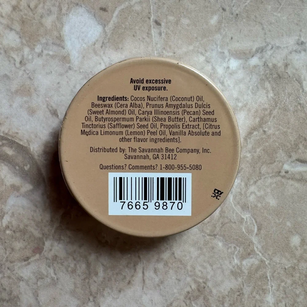 Savannah Bee Company 100% Natural Beeswax Lip Balm Pecan New Sealed .26oz 7.5g